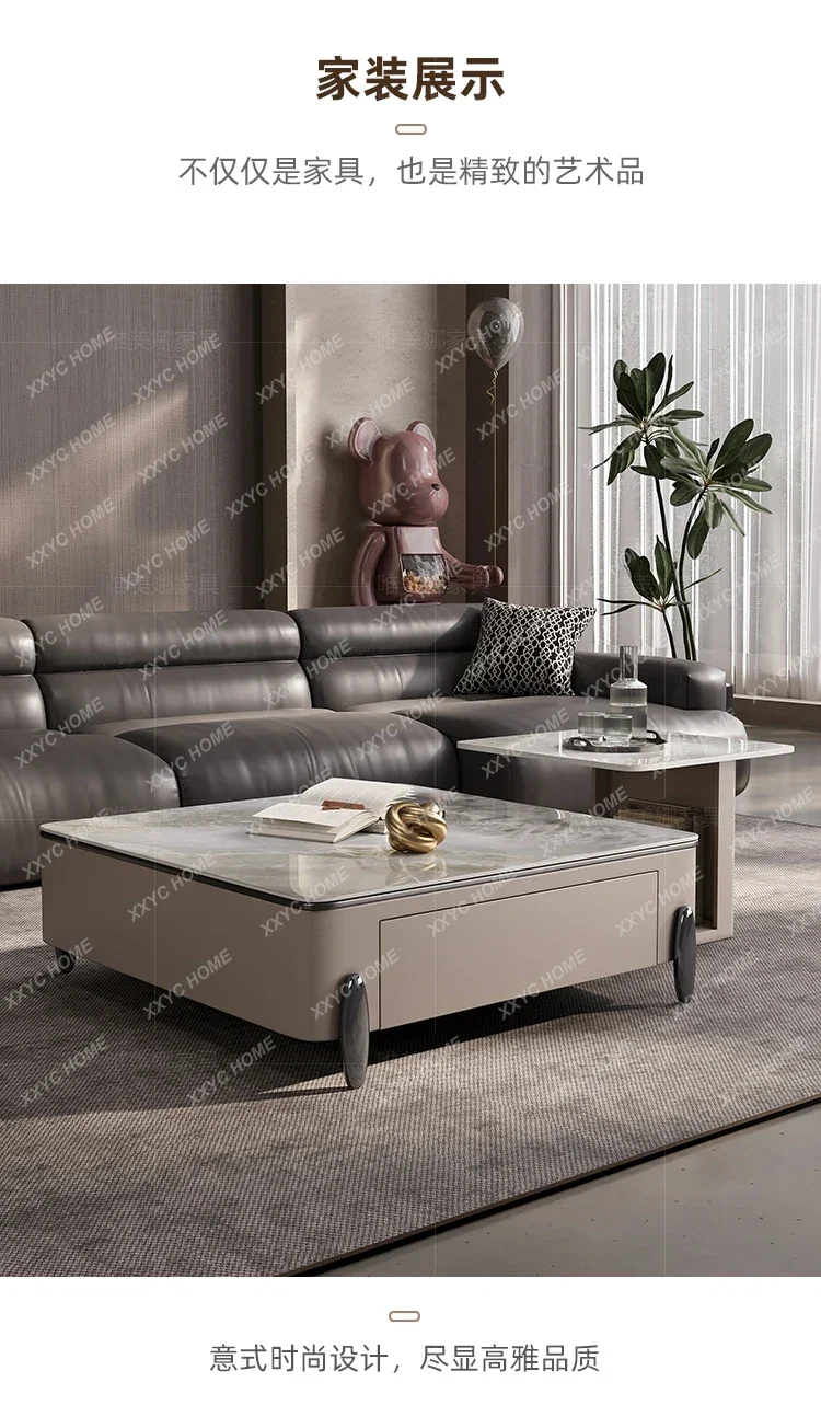 High-end minimalist luxury stone rock slab coffee table combination living room home light luxury square