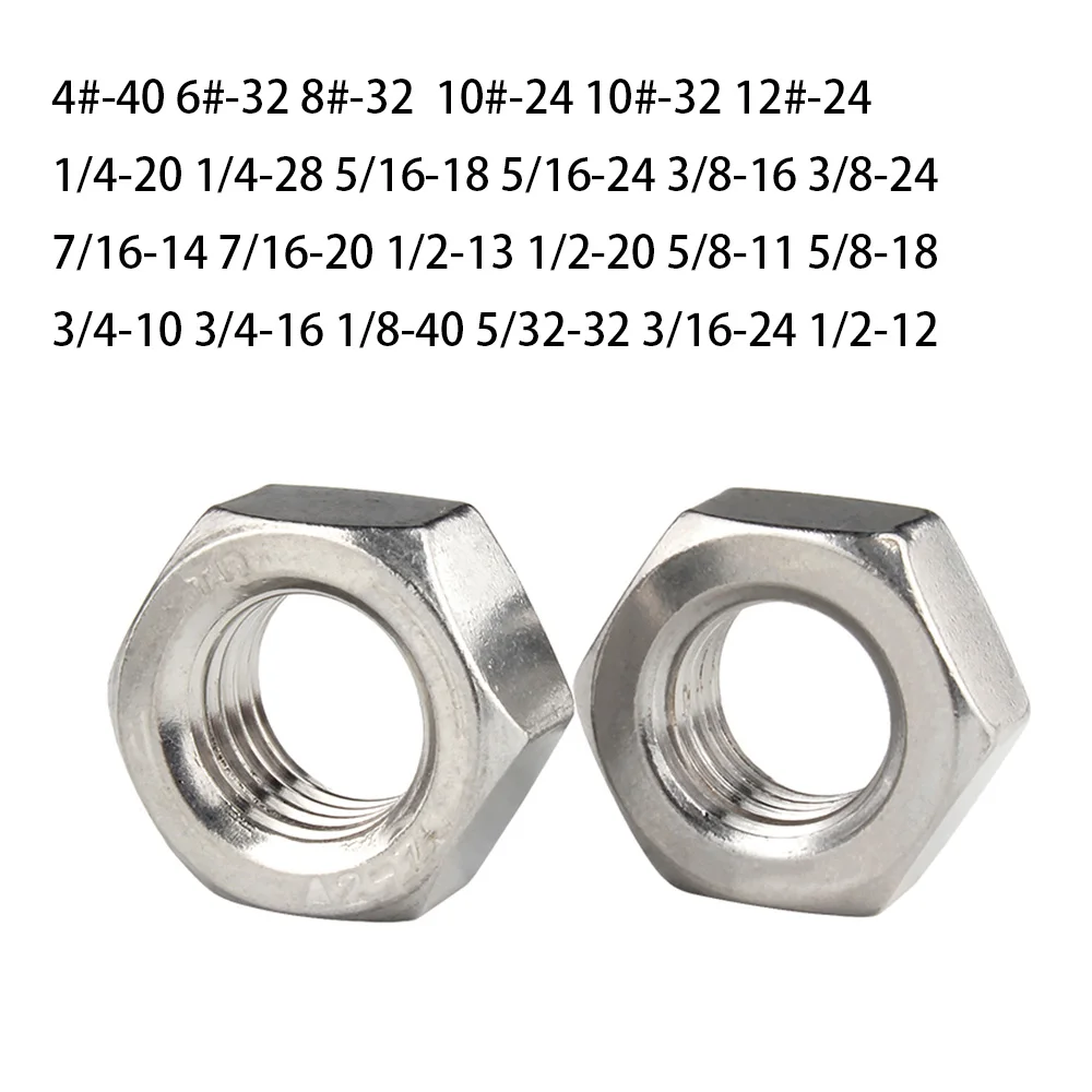 4# 8# 10# 12# 1/4 5/16 3/8 7/16 1/2 5/8 3/4 1/8 5/32 3/16 1/2 304 Stainless Steel UK US Standard Coarse Fine Thread Hex Nut