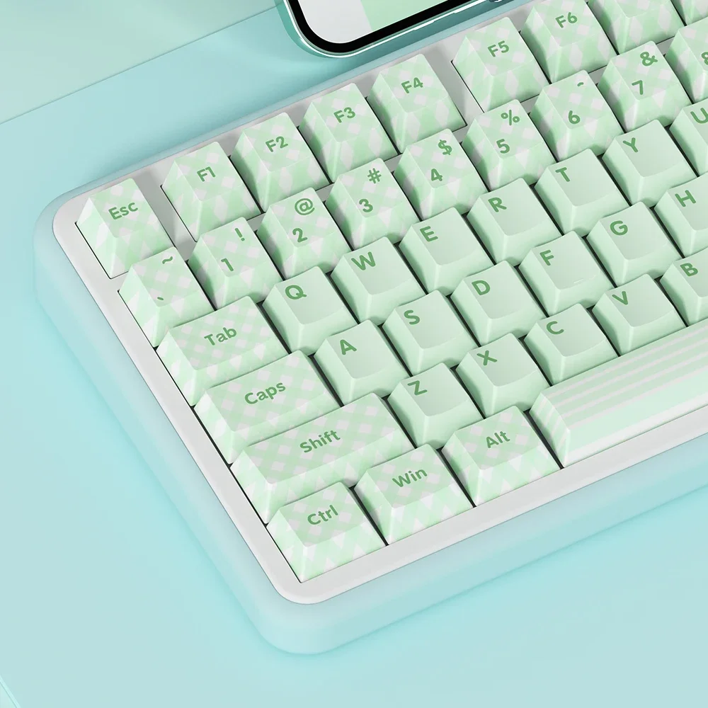 

Matcha Mint Fresh Light Green Plaid Keycap PBT Original 68 87 98 99 Mechanical Keyboard Cap