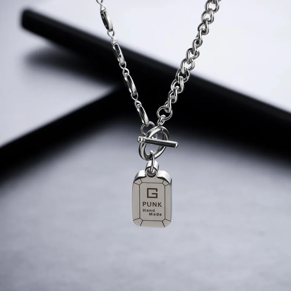 Stainless steel necklace - masculine hip-hop style i collar chain trendy pendant sweater chain