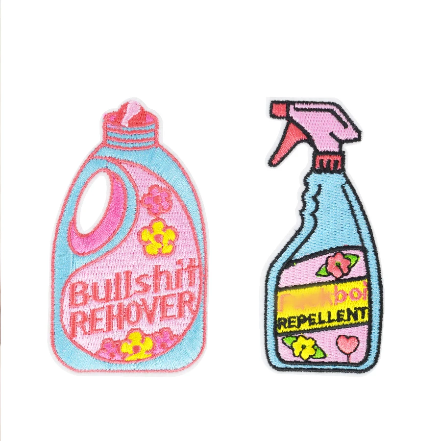 Embroidery Patches Iron on Sew Applique Daily Cleaner Stripes Patch for Jacket Clothing Accessories Cute Pink and Blue 1 Pair