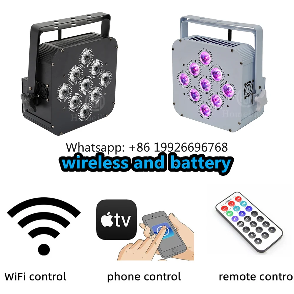 

9pcs 18W Phone Dmx Control Led Flat Par Light for Wedding Disco Wireless Battery Par Uplight