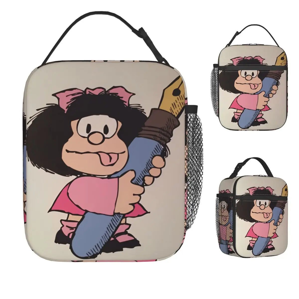 

Mafalda Comic Cartoon Kawaii Lunch Bag Fun Lunch Box For Child Office Convenient Cooler Bag Graphic Design Tote Food Bags