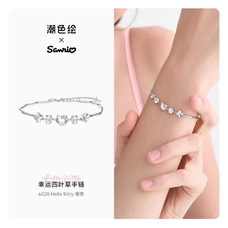 Original KT Joint 18cm 925 Silver Cherry Blossom Bracelet Girls Jewelry Anime Accessories