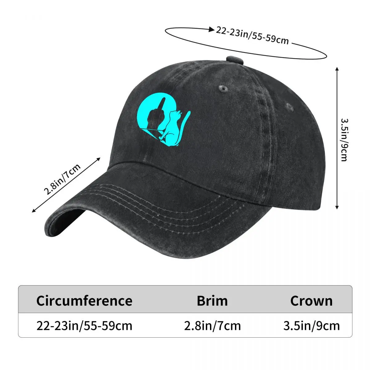 Funny Sarcastic Cat Middle Finger Silhouette Graphic New Vintage Washed Cotton Baseball Cap Hip Hop Sun Hats