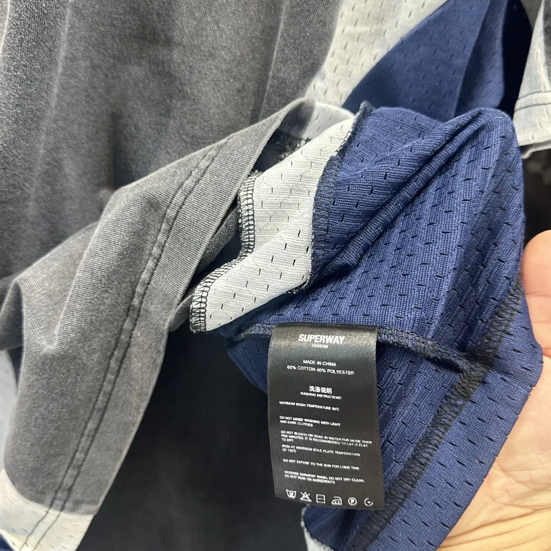 Mesh Patchwork Washed Polo Shirt  Splice Color T-shirt Men Women High Quality Quick Dry Short Sleeve Loose Lapel T Shirt Tops