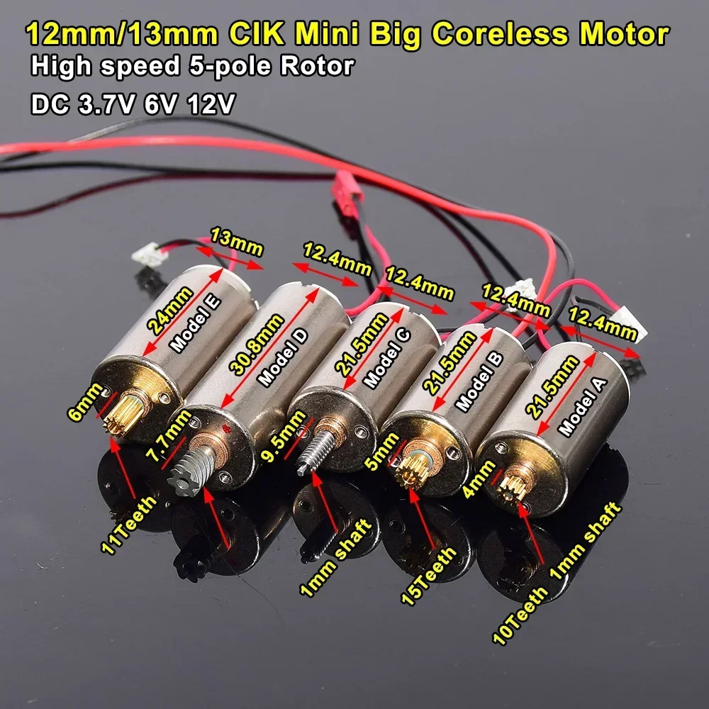 Japan CIK Big Coreless Motor 12.5mm/ 13mm DC 3V 3.7V 6V 7.4V 12V High Speed 5-Pole Rotor Efficency Motor DIY Servo Gear Steering