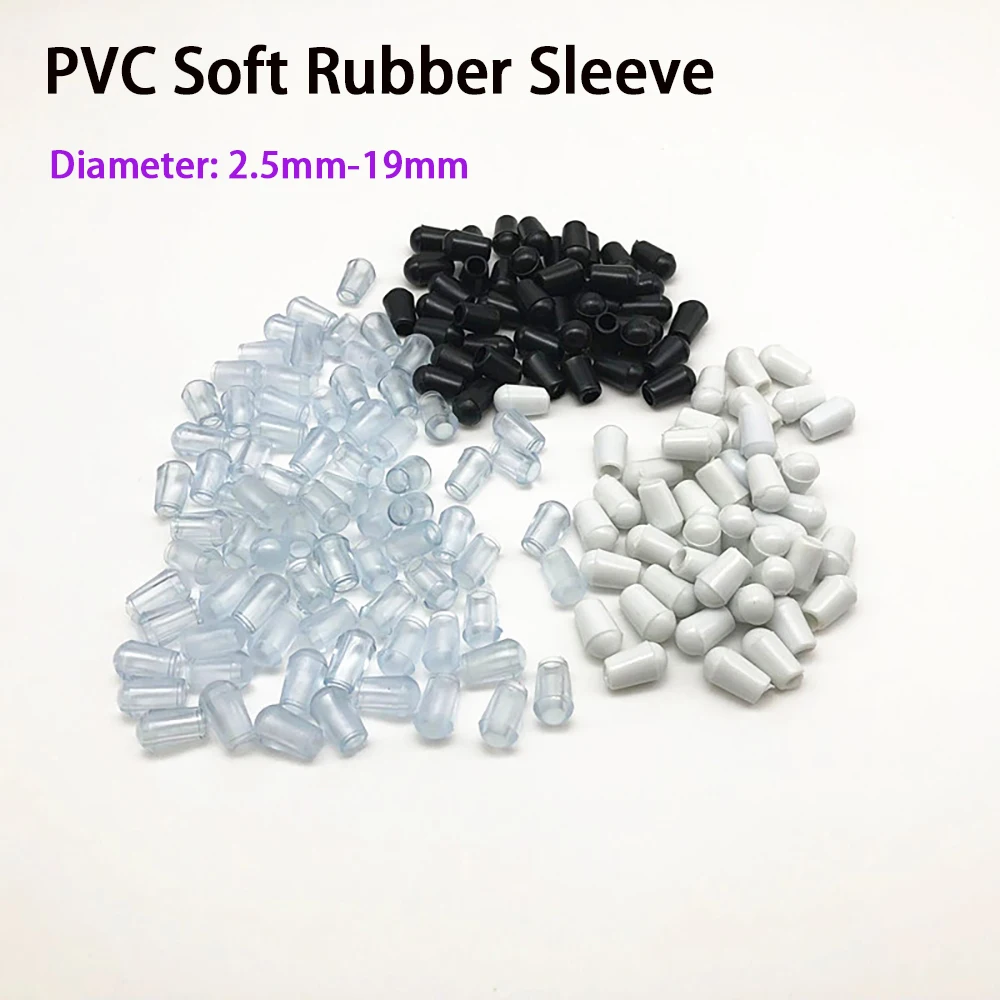 100Pcs PVC Soft Rubber Sleeve Round End Caps Cover Diameter 2.5mm-19mm Screw Thread Protector Rubber Pipe Protector