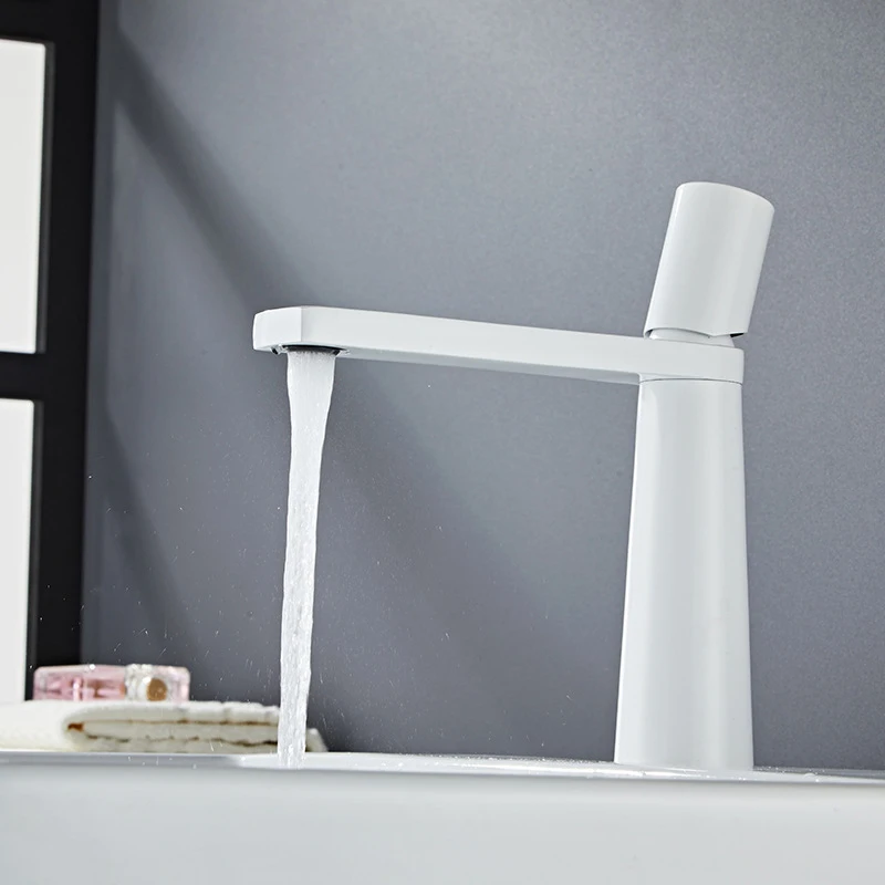 Minimalist Bathroom Basin Mixer Tap, Hot & Cold Water Control, 2 Heights, Matte White/Black/Chrome Options