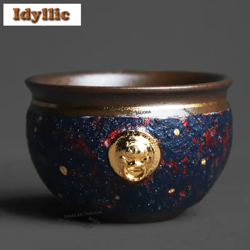 130ml Relief Gold Drawing Teacup Traditional Tea Bowl Cup For Tea Tea-tasting Personal Cup Chazhan Master Cups Teaware Ornaments