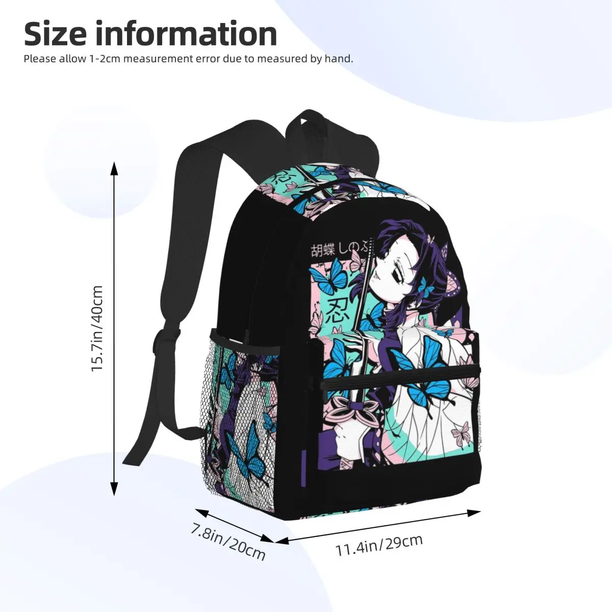 Shinobu Kocho Kimetsu No Yaiba Student Backpack School Bag Hiking Travel Daypack for Men Women Fashion Bookbag Shoulder Bags