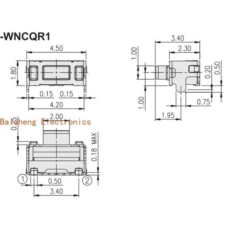 100PCS Waterproof and dustproof patch with bracket 2 * 4 side press button micro movement side button switch