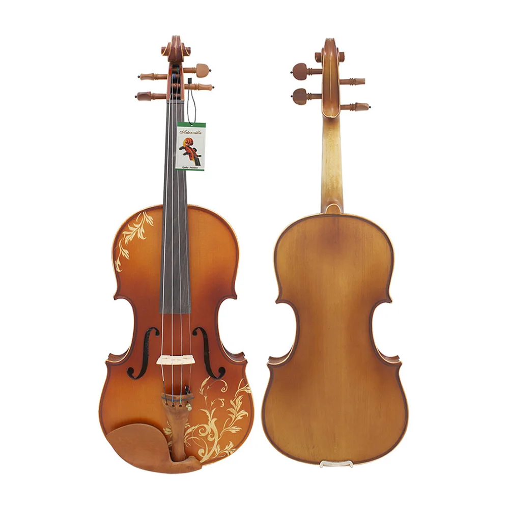 Astonvilla AV-608 4/4 Acoustic Violin Solid Wood Fiddle with Violin Case Bow Strings Shoulder Rest Tuner Cloth Parts Accessories