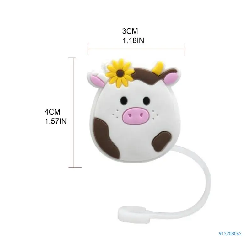 4 Pcs Reusable Silicone Straw Covers Cap  Cartoon Cow Straw Toppers DustProof Drinking Straw Tip Lids for Drop shipping