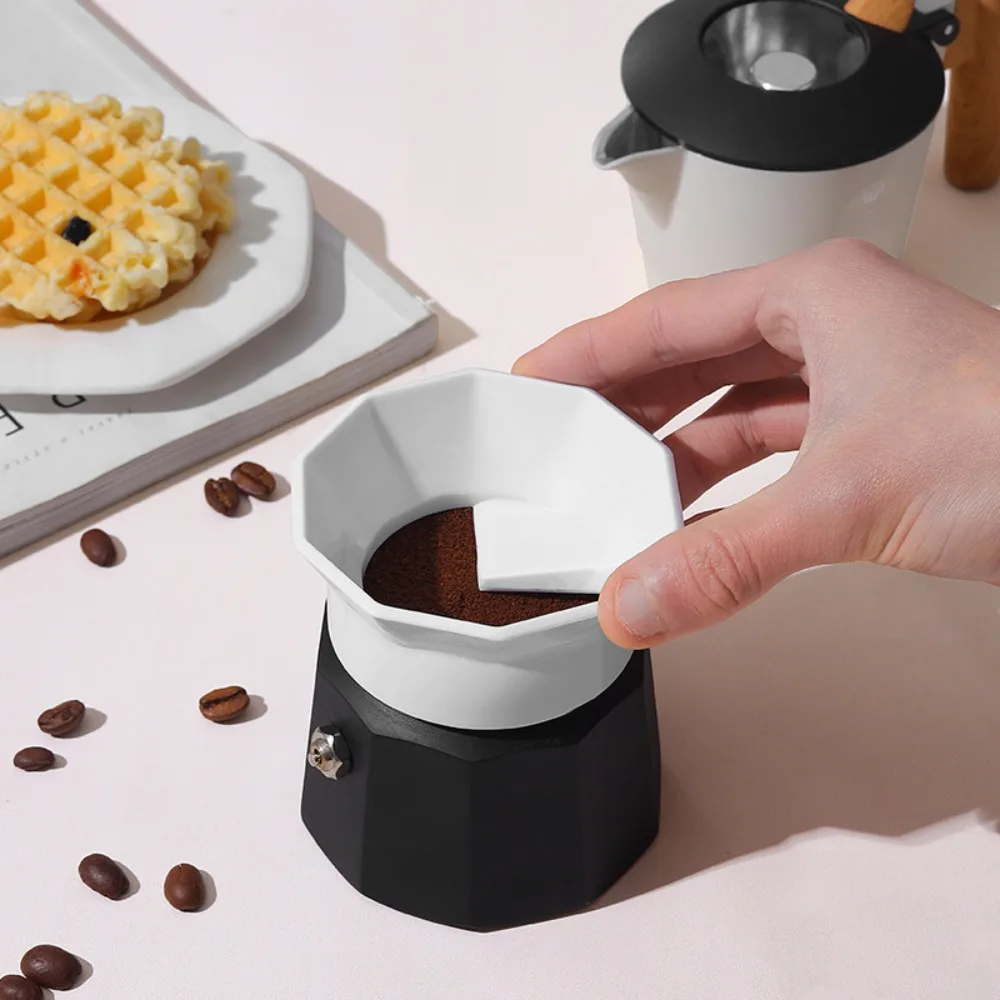 65mm Moka Pot Tamper 2/3 Cups No Pressed Powder Rotary Powder Dosing Ring Anti-spill ABS Coffee Powder Distributor Office