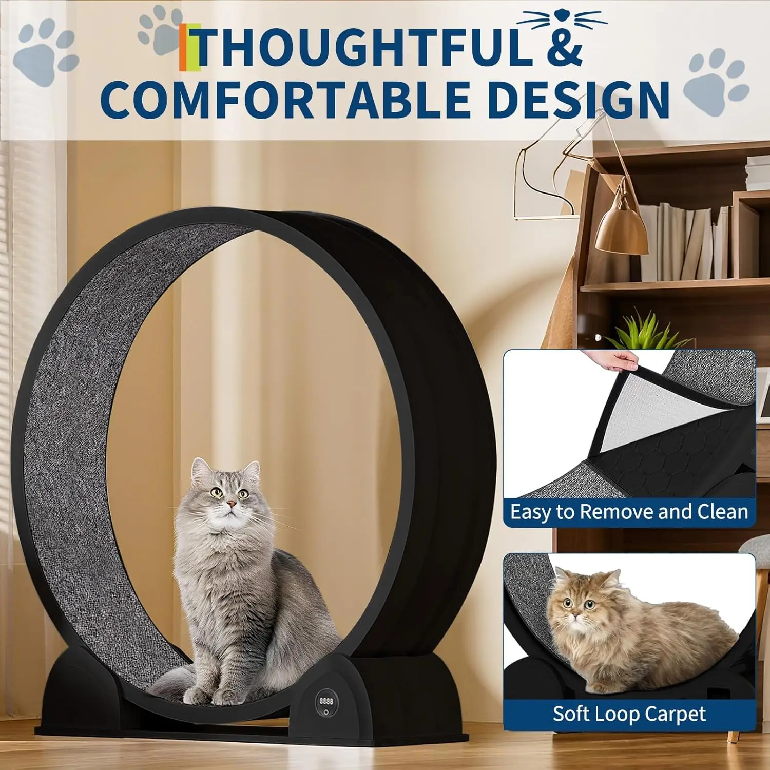 고양이 운동 휠 45인치 대형 실내용 트레드밀 조용한 러닝 휠 스마트 만보계 포함 러닝 워킹 트레이닝용