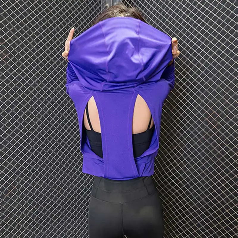 تي شيرت نسائي لممارسة التمارين الرياضية والتمارين الرياضية تي شيرت رياضي بناتي تي شيرت مع قلنسوة للركض واليوجا تي شيرت #4