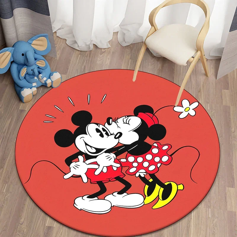 Alfombra redonda con estampado HD de dibujos animados de Minnie Mickey Mouse, alfombrilla antideslizante para dormitorio, balcón, puerta de entrada,