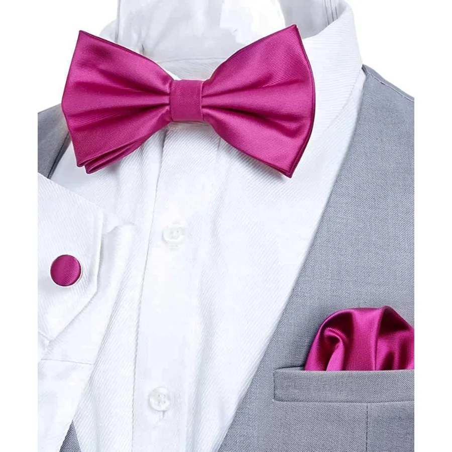 Elegante set da uomo formale che include fazzoletto da taschino con papillon e gemelli, perfetto per matrimoni, eventi Galas e BlackTie con