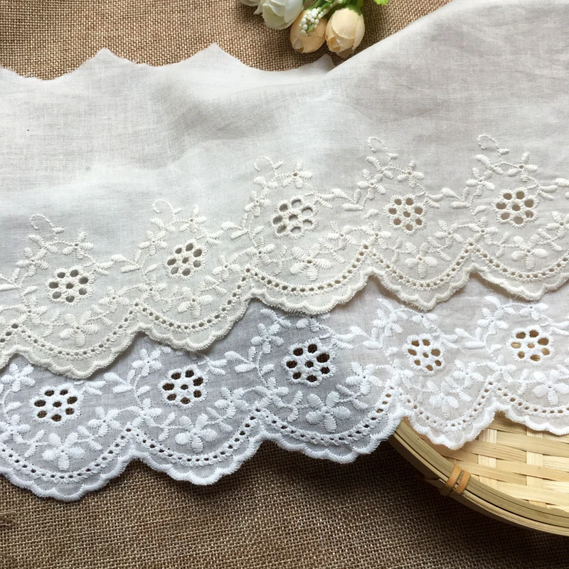 5Yard/Lot hohle Blume Baumwoll tuch bestickte Spitzen besatz 13cm Kleidung Kleid DIY Manschetten Ausschnitt Stoff Zubehör – Detail 3