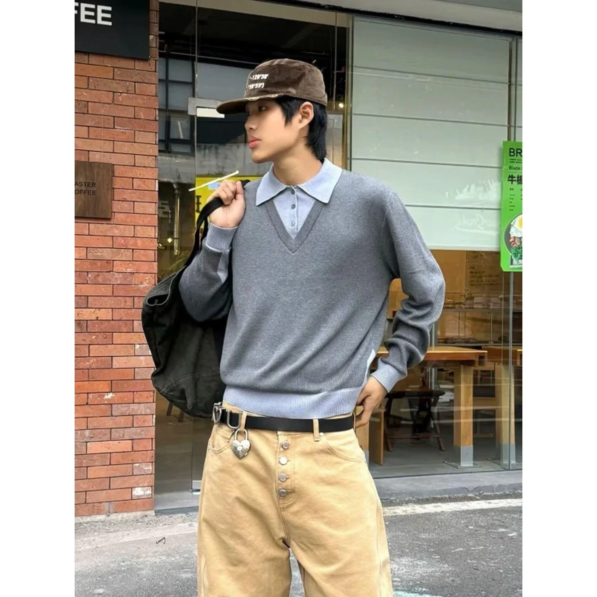 

Модный мужской вязаный свитер, повседневный винтажный цветной длинный свитер с блузным воротником, новинка зимы, одежда из полиэфирного волокна для мальчиков