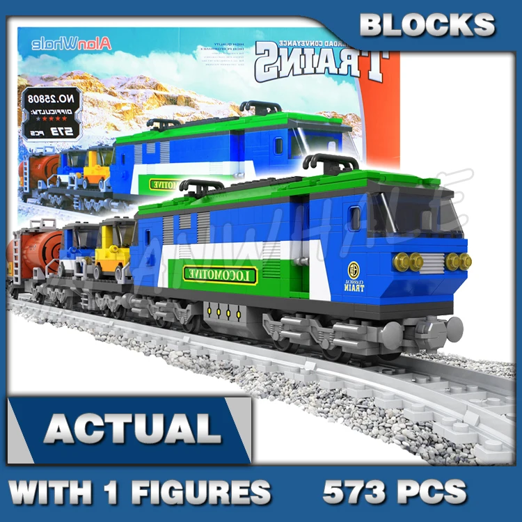 573pcs City Cargo Trains Locomotive Car Carriage Light Oil Rail Tanker Tracks 25808 Building Blocks Sets Compatible With Model