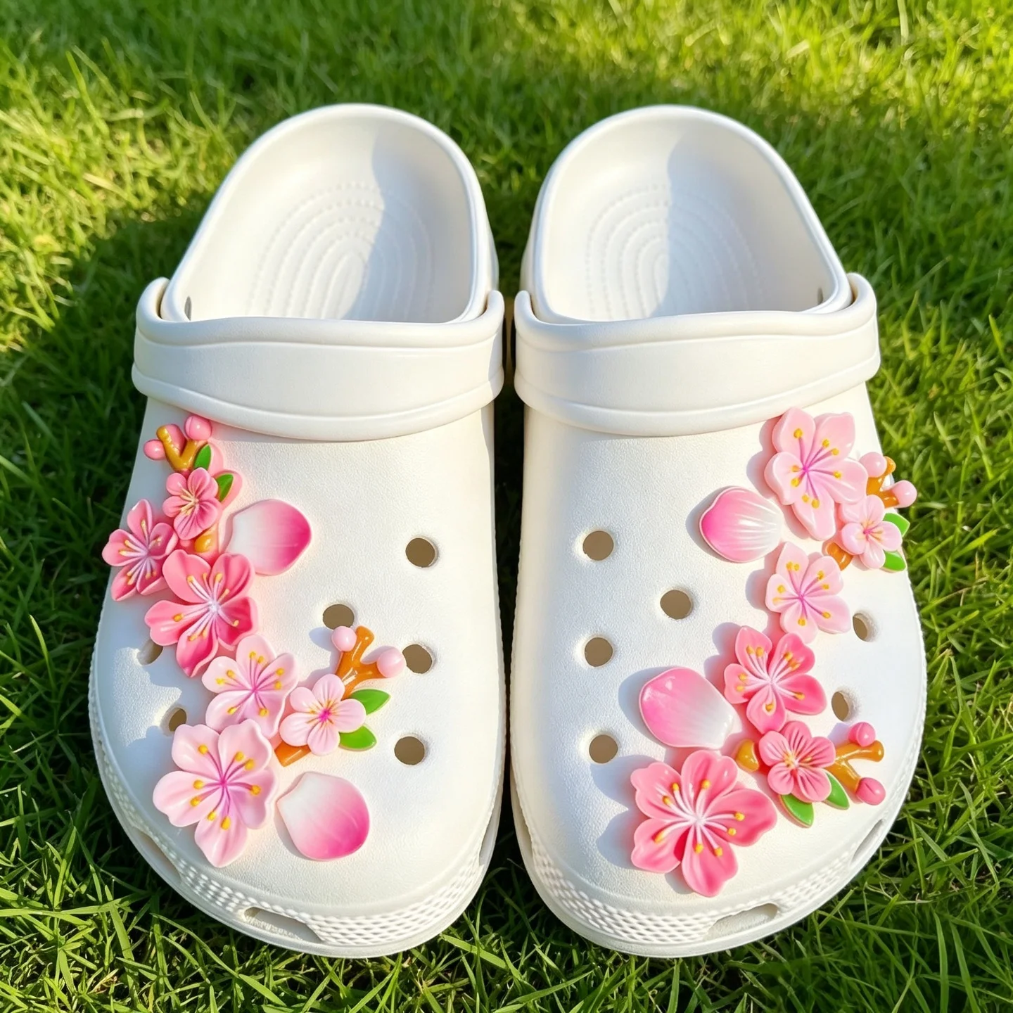 Vibrant Sakura Flower Shoe Charms PVC Multi‑Color DIY Ornaments for Clogs Slippers Gifts for Girls Women Daily Holiday Party