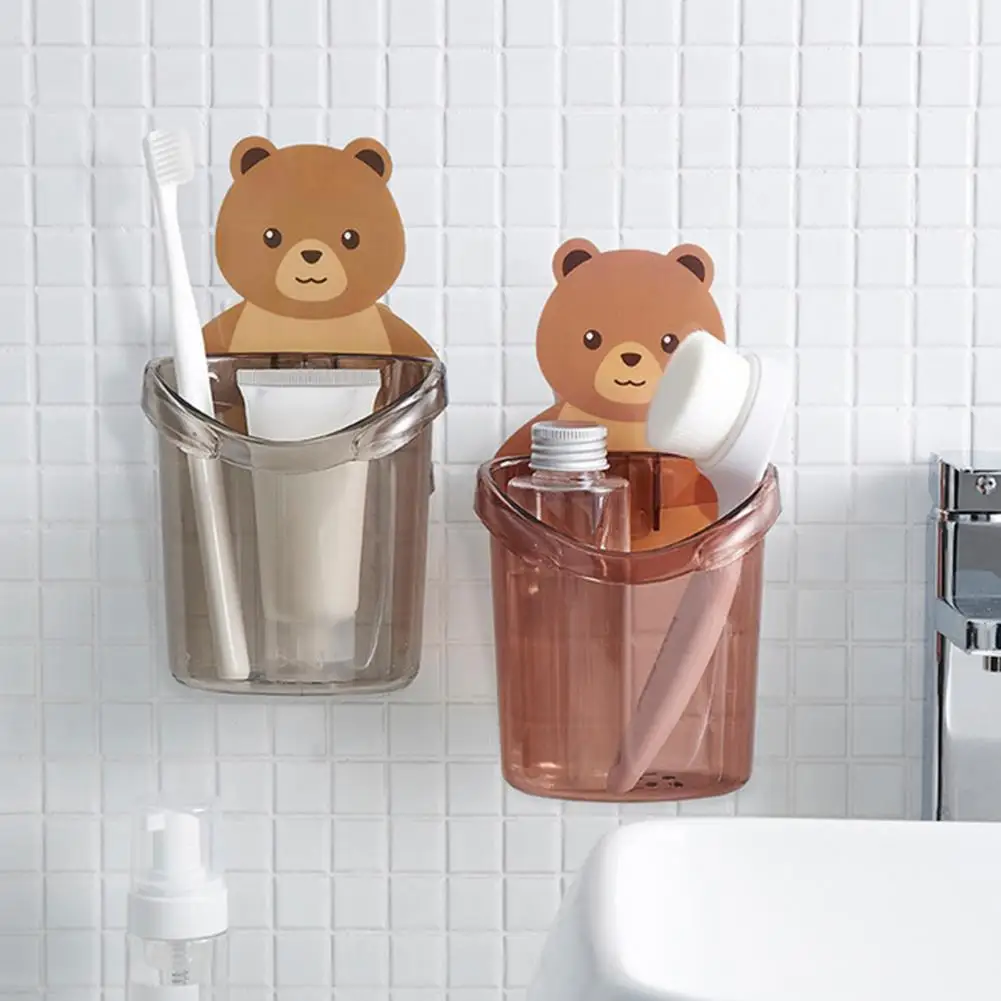 Toothbrush Holder Bear Hug Shape Storage Cup Wall-mounted Drain Design Toothbrush Toothpaste Organization Case Bathroom Supplies