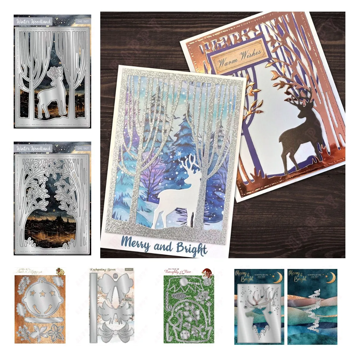 عيد الميلاد مرح ومشرق خط الأشجار والأيل الإطار المعادن قطع يموت Stencil DIY بها بنفسك سجل القصاصات النقش ورقة بطاقة النقش