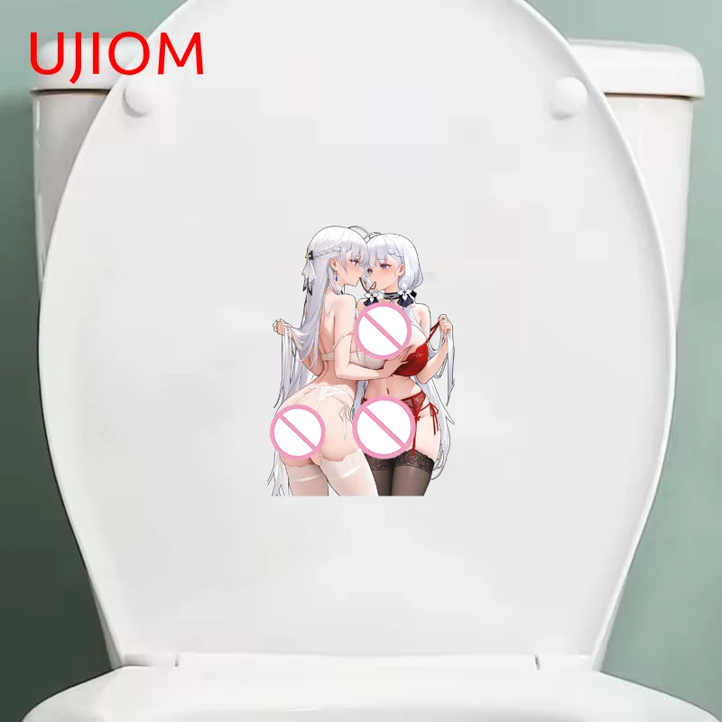 UJIOM NSFW Two GL Girls Kiss Picture Wall Sticker Trendy Creative Alluring Bikini Waifu Decal Unique Bedroom Bathroom Decor