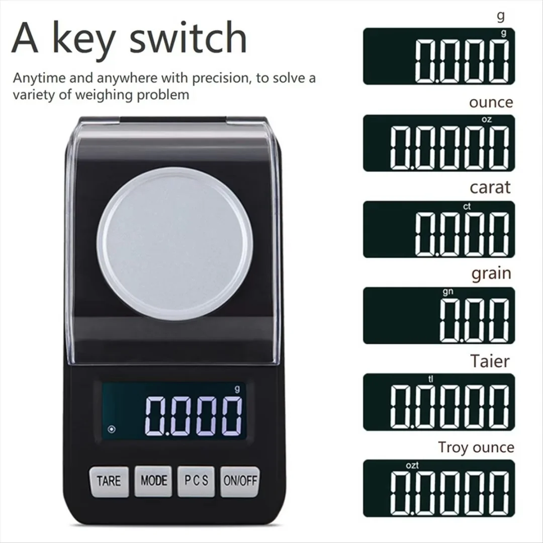 1pc High Precision Jewelry Scale Mini Electronic Pocket LCD Digital Balance Food Contact Safe - Golden Diamond Weighing Scale
