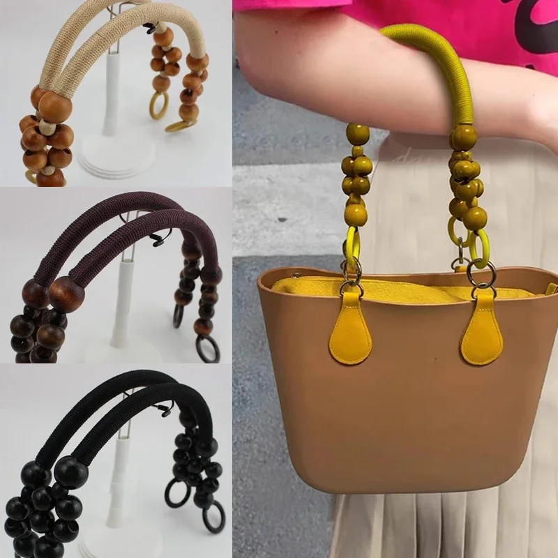 1pcs DIY Braided Nylon Handbag Wooden Handle Rope Handbag Accessories Bag Accessories Beads Handbag Handle Wooden Bead Handles