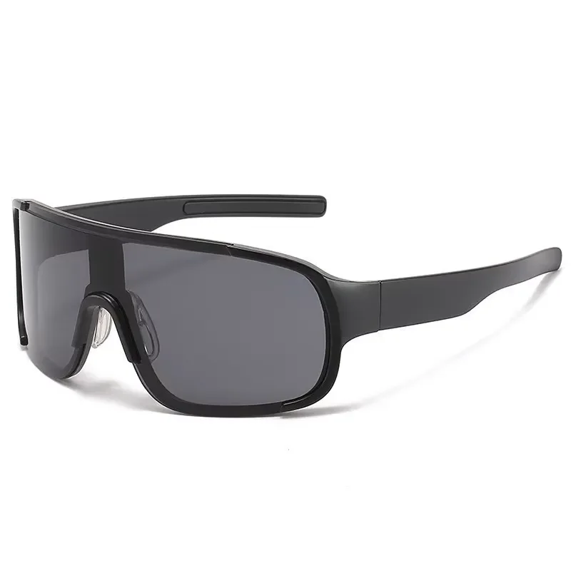 Shield wrap-around sunglasses matte black full frame smoke-colored lenses transparent silicone nose pad for men and women