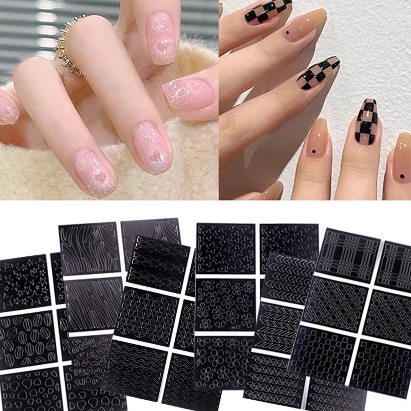 TSZS 6Pcs Airbrush Stencil For Nails Liner Flower Stars Pattern Hollow Nail Sticker Templates For French Nail Manicure Stickers