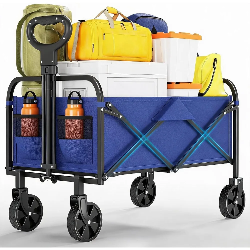 Carrello da campeggio con ruote da 5 pollici, realizzato in tessuto Oxford 600D, pieghevole e versatile, ideale per picnic in spiaggia, shopping e altre attività all’aperto.