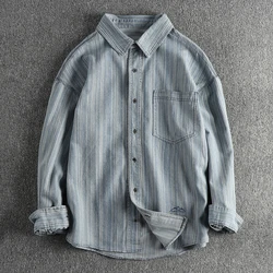 Woven fabric washed to make old long-sleeved shirt men's retro trend casual shirt coat