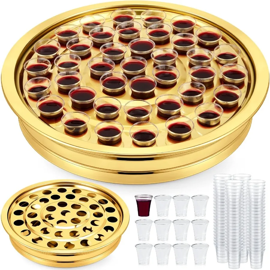 

1 Pcs Communion Trays for Churches Set Church Supplies Plates for Church with Disposable Cups Gold