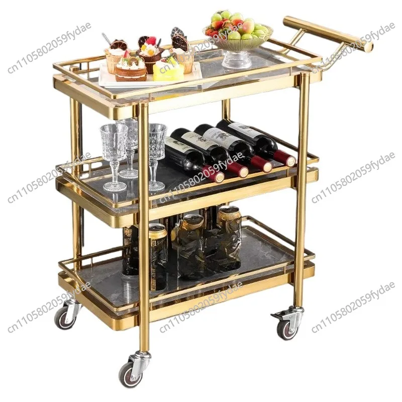 Thickened stainless steel dining car Restaurant food delivery car Three-layer commercial multi-function trolley