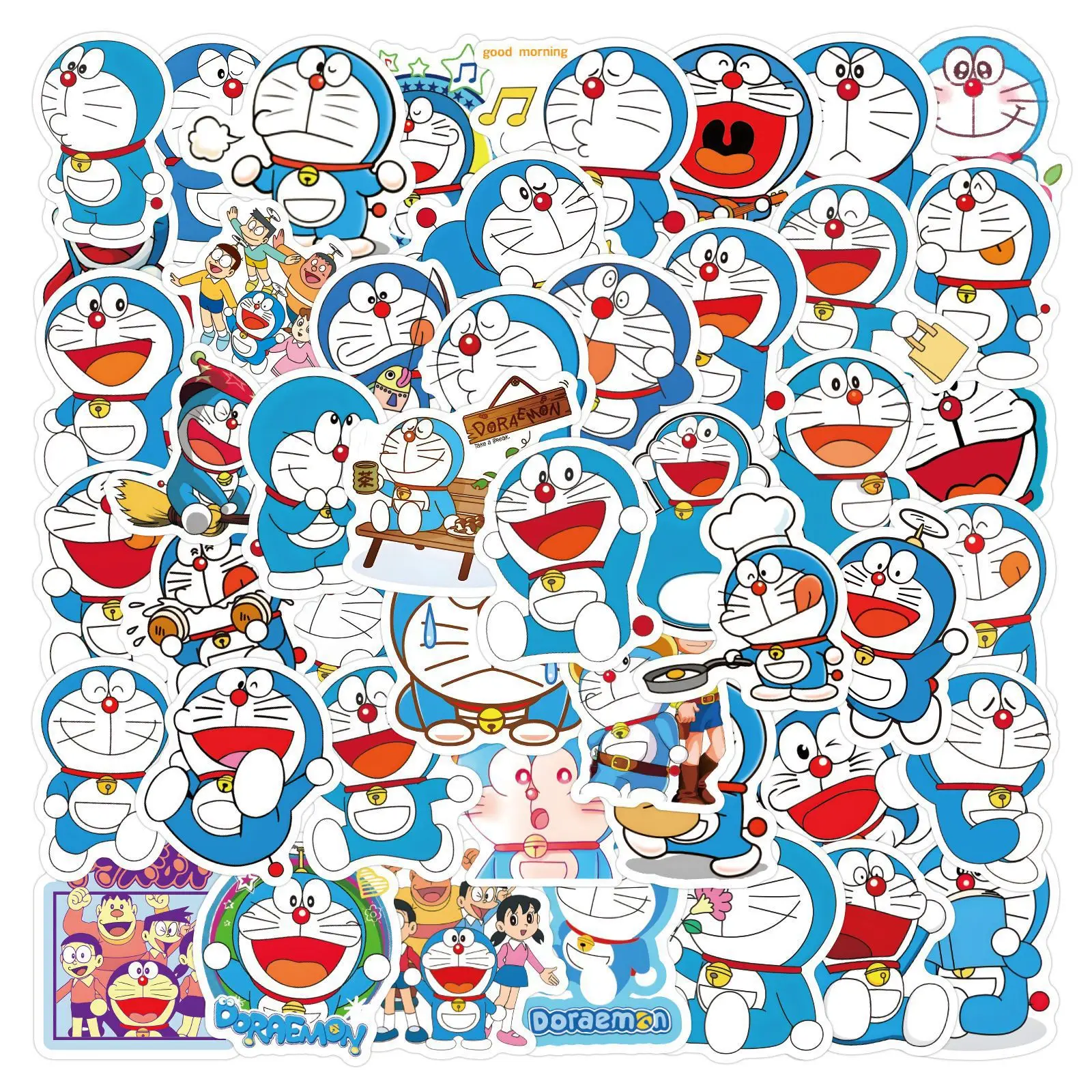 50-100pcs Doraemon Cartoon Graffiti Sticker Luggage Skateboarding Water Bottle Waterproof Decorative Stickers Supplies