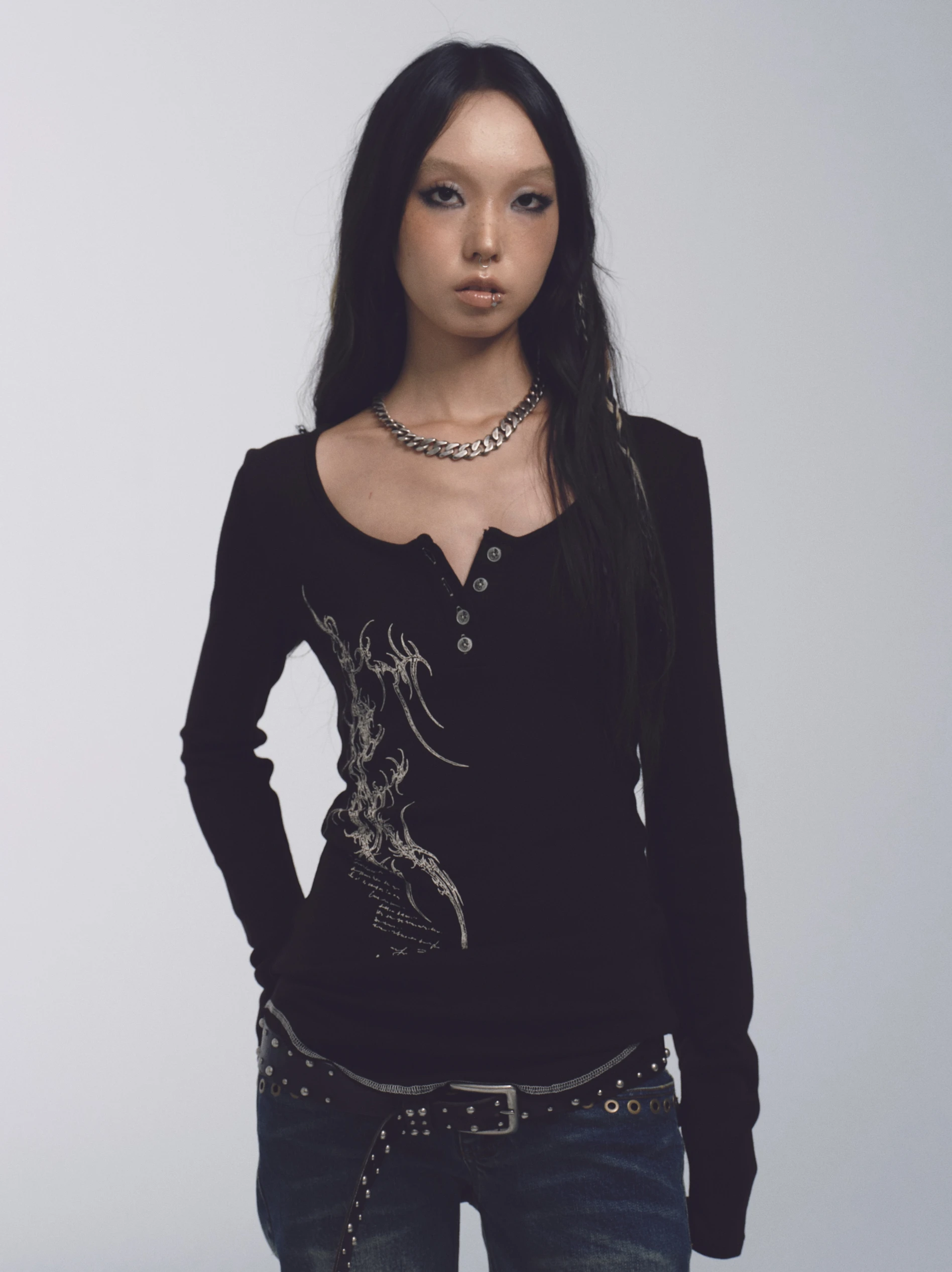 

Тонкий свитер Slim Fit Elastic Long Sve, базовый слой, двухцветный принт, футболка Noname Space, повседневная круглая футболка Ne, обычная длина