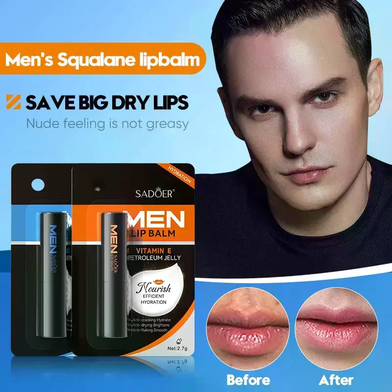 Bálsamo labial SADOER 2.7g para hombre con extracto de hierba de tiburón y vaselina para otoño e invierno, para mejorar la sequedad, hidratar y humectar los labios.