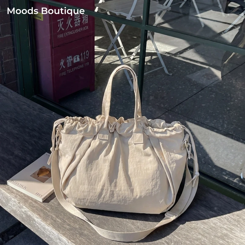 handtasche handtaschen luxusmarken damen taschen luxusmarken Große Kordelzug-Eimer-Schultertaschen für Damen, Nylongewebe, leicht, große Kapazität, Shopper-Taschen, reine Farbe, praktische Handtasche