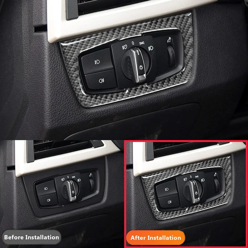 For BMW 3 Series F30 320li 2013-2019 Carbon Fiber Car Headlight Switch Frame Decorative Strip Stickers Auto Inter Accessoriess