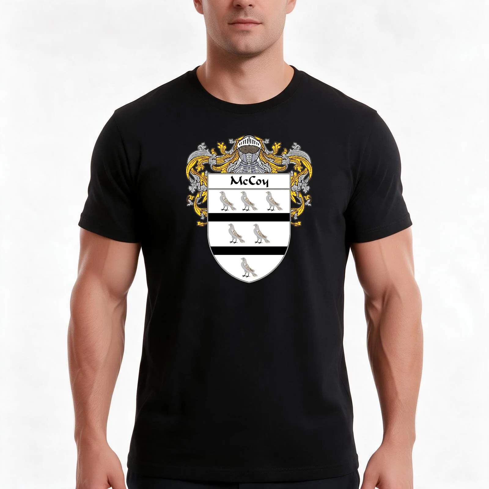McCoy Coat of Arms/Family Crest T-Shirt, Summer Casual Cotton Tee, Oversized Streetwear Tops, Vintage Graphic Print, 100% Cotton