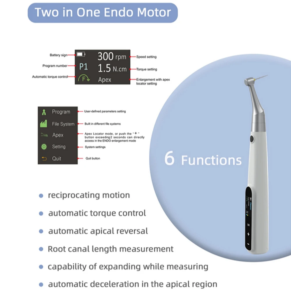 Dental 2in1 Wireless Endo Motor Built In Apex Locator for Endodontic rotary root Canal instrument Reciprocating 360°Adjustable