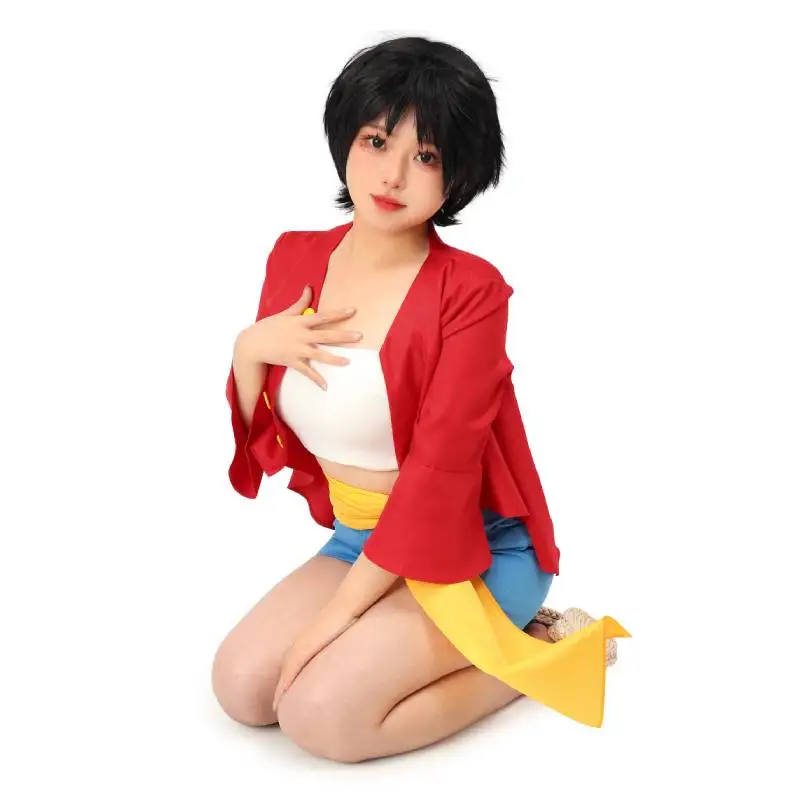 DAZCOS disfraz de Luffy para mujer, mono de una pieza, D. Luffy minifaldas Sexy para mujer, disfraz de fiesta, sombrero de paja, Anime