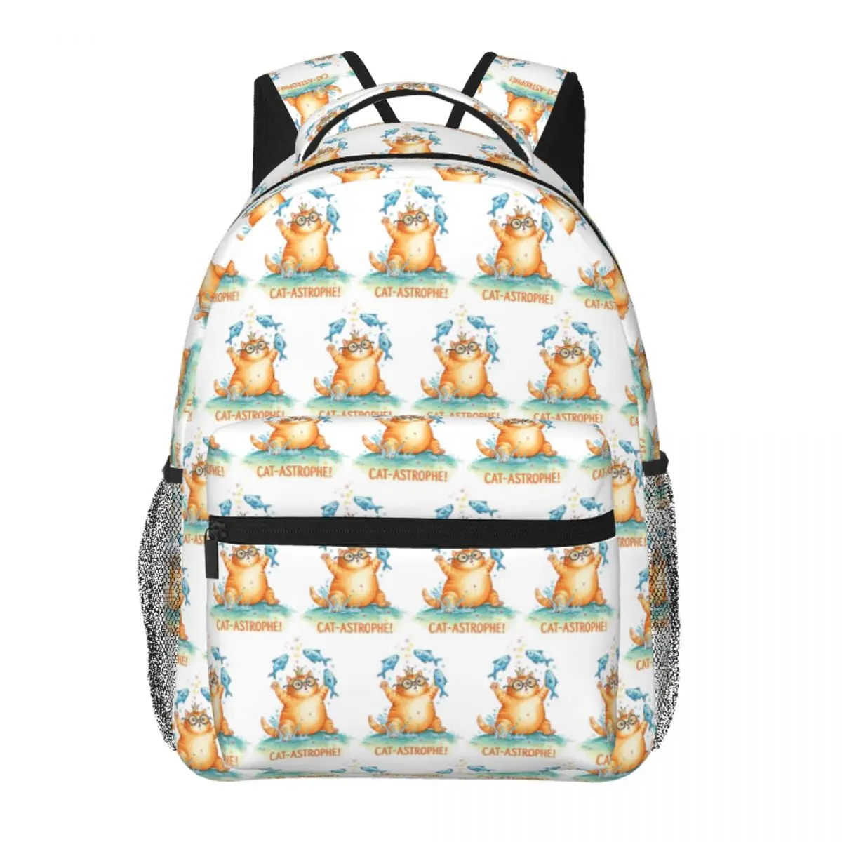 Cat-Astrophe Funny Cat With Fish Backpack Student BookBag Children School Bag Computer Shoulder Bags for Boys Girls
