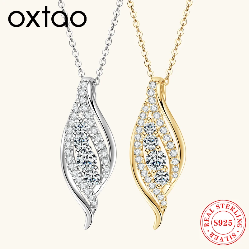 

OXTAO 14k Gold Plated Moissanite Pendant Necklace for Women Original 925 Silver Clavicle Chain Leaf Necklace Fine Jewelry Gift