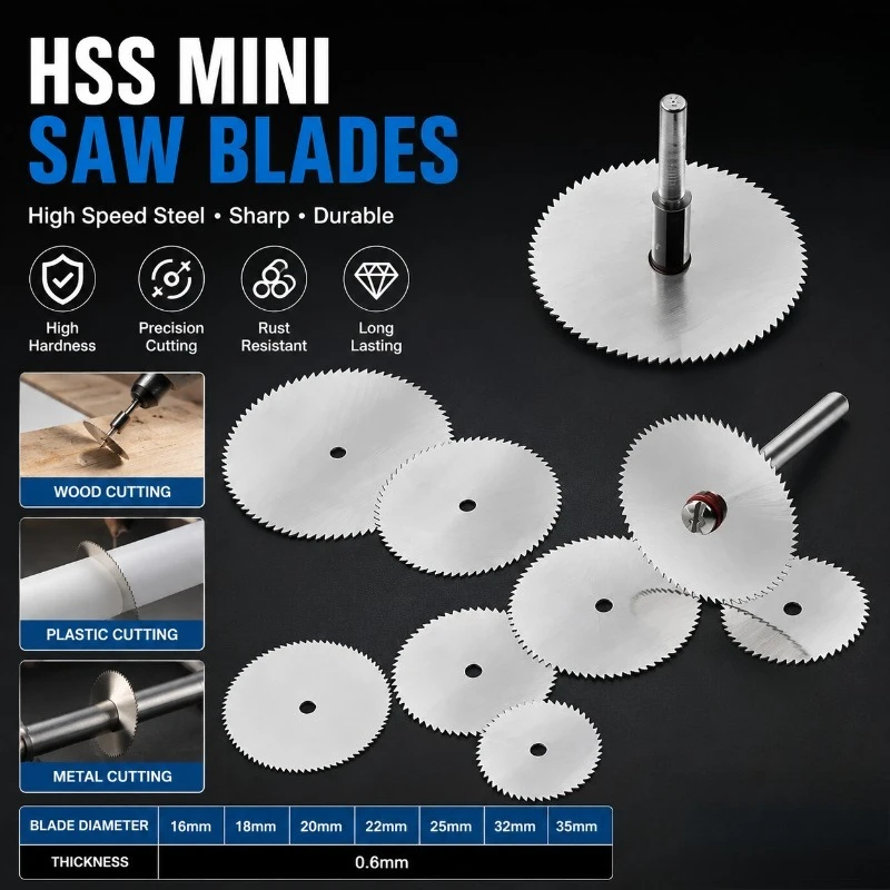 

Precision Woodworking Mini Saw Blade Set 11Pcs Cutting Disc With 1 Rod Multi Tool Blades For Cutting Wood Metal Tools