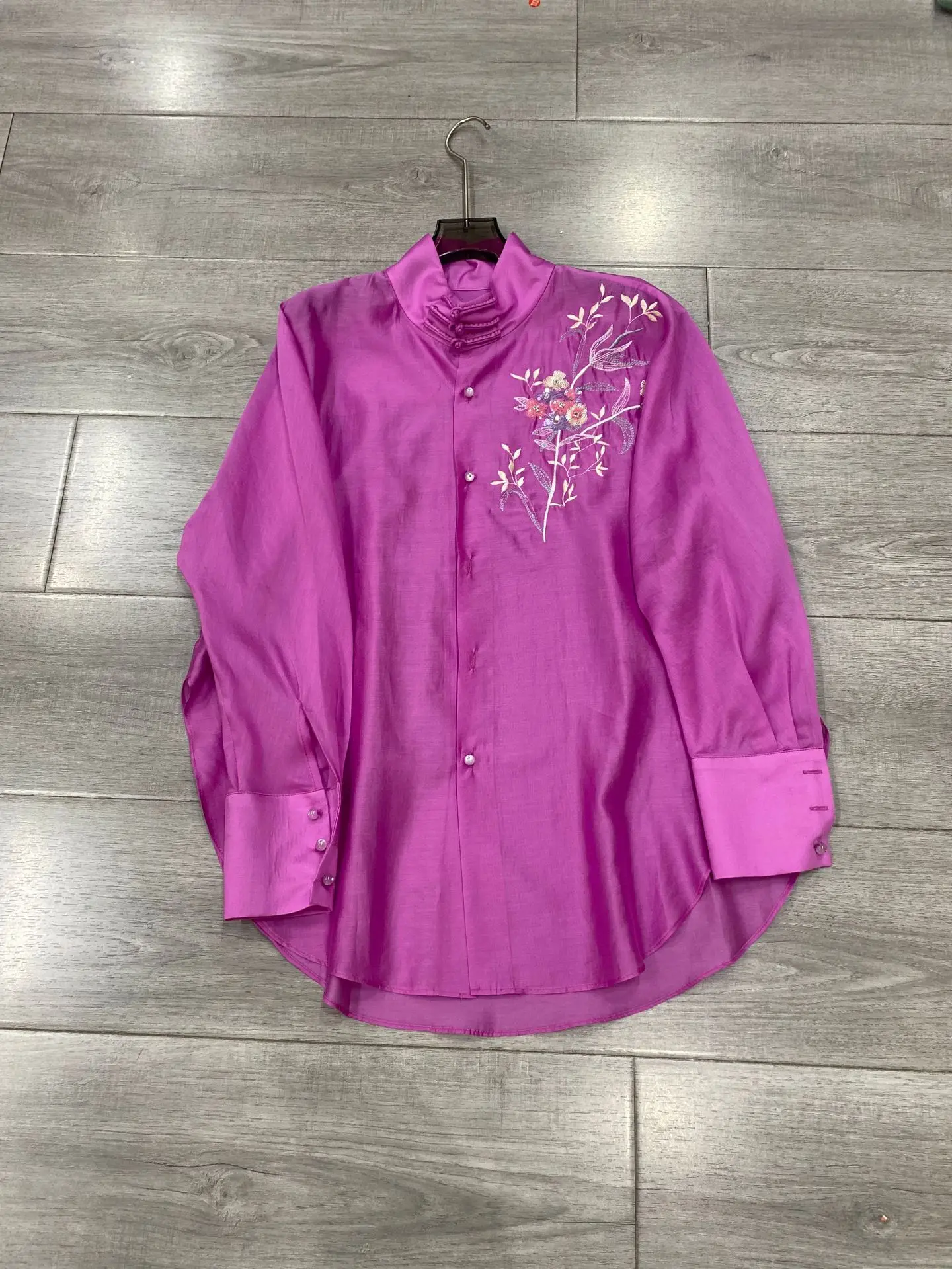 High-end lente zomer top kralen Chinese Tang kleding retro borduurwerk elegante dame blouse zonnebrandcrème kleding vrouwelijk S-XXL